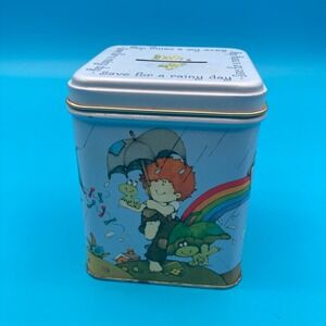 Vintage Hallmark Save For A Rainy Day Tin Coin Bank USA 1970s Rainbow Motif